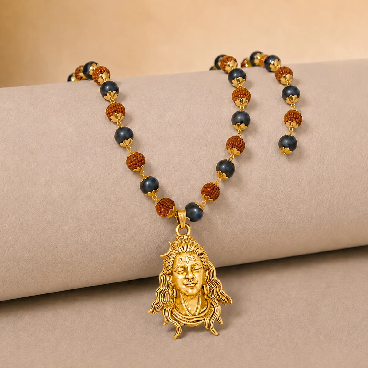 Rudraksha Karungali Mala with Shiva Dhyana Mudra Pendant